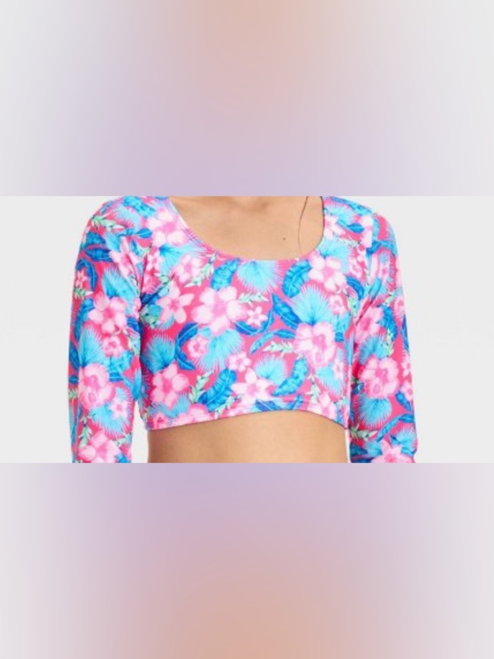 art class Girls' Pink & Blue Floral Long-Sleeve Swim Rashguard